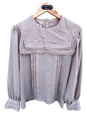 Josephine Women's Vintage Career Blouse Pleated Long Sleeve Beige Size 12